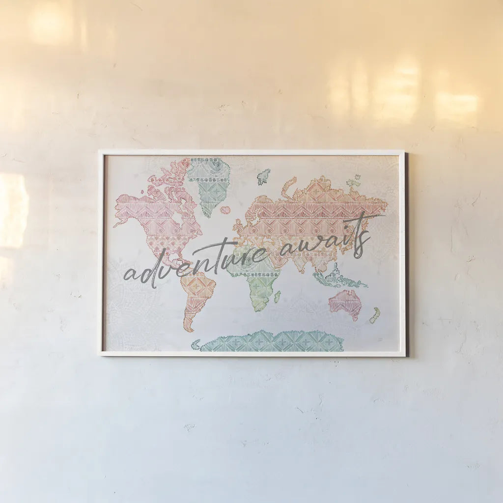 Macrame Meander I Light by Dina June. shown as a paper print in a white frame. Available as a archival giclee rolled canvas, fine art paper, or poster print. SKU 67023i.