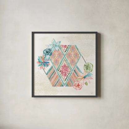 Macrame Meander IV by Dina June. Shown in a sleek black glass frame for a contemporary gallery look. Available as an archival giclee rolled canvas, fine art paper, or poster print. SKU 66568a.