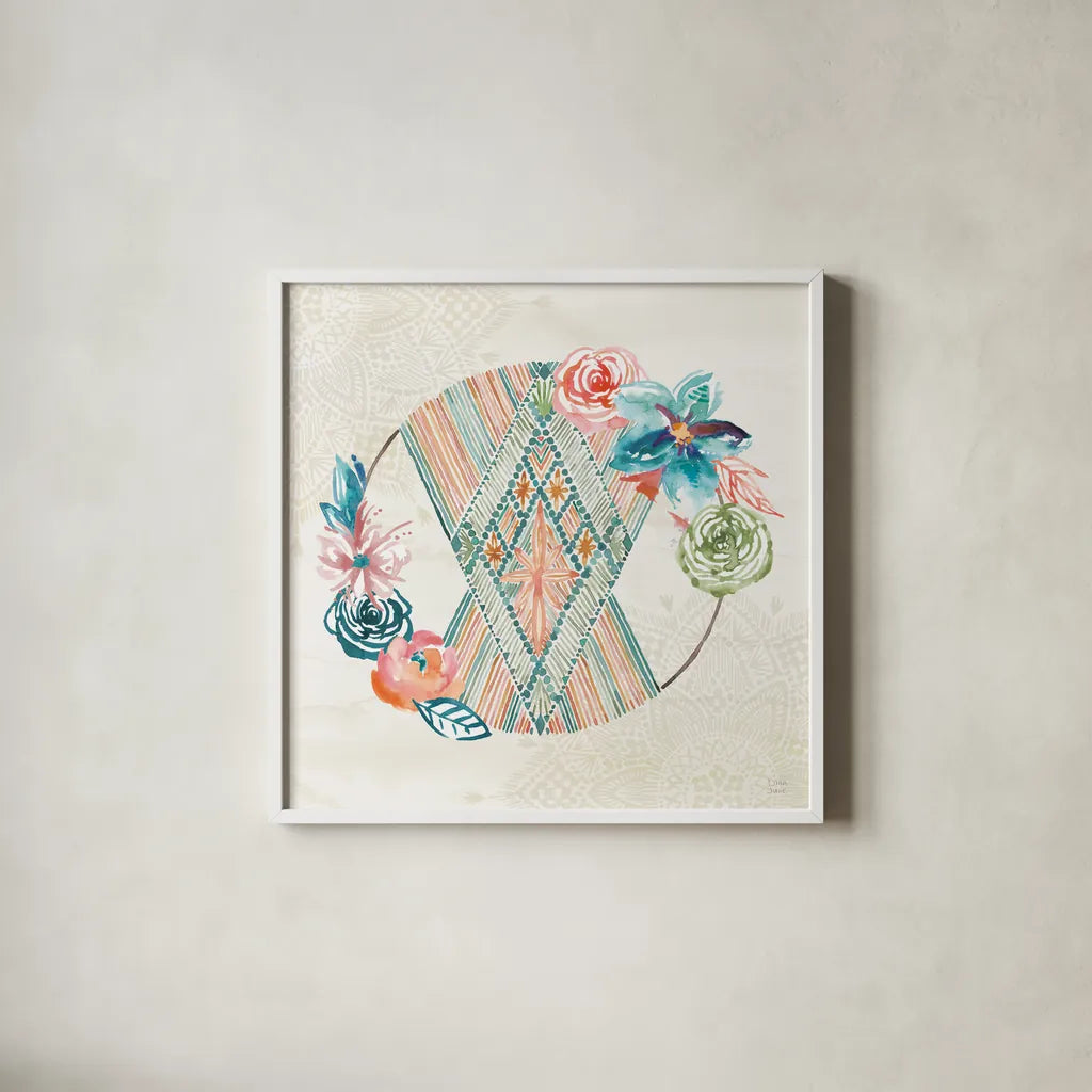 Macrame Meander V by Dina June. Shown in a crisp white glass frame for a clean and minimalist style. Available as an archival giclee rolled canvas, fine art paper, or poster print. SKU 66569a.