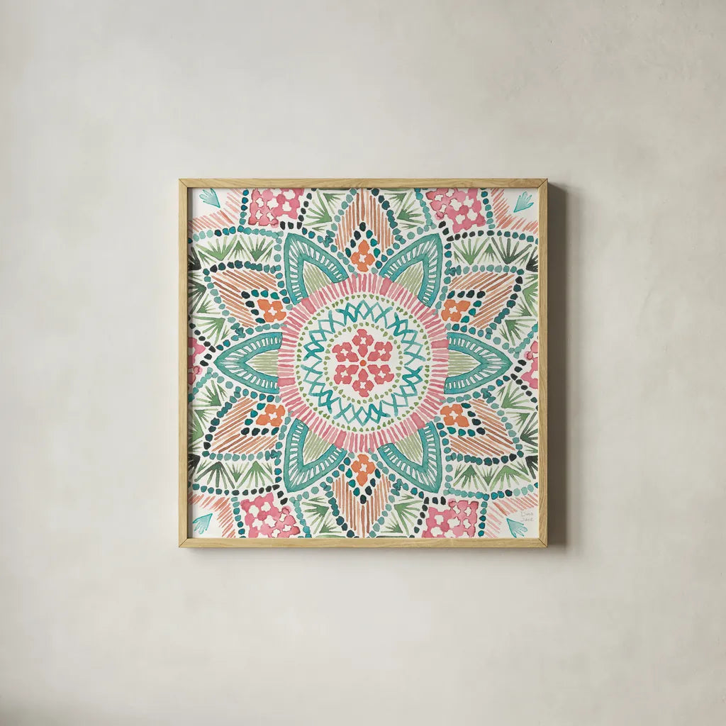 Macrame Meander VII by Dina June. Shown in a natural wood glass frame for a timeless modern aesthetic. Available as an archival giclee rolled canvas, fine art paper, or poster print. SKU 66571a.