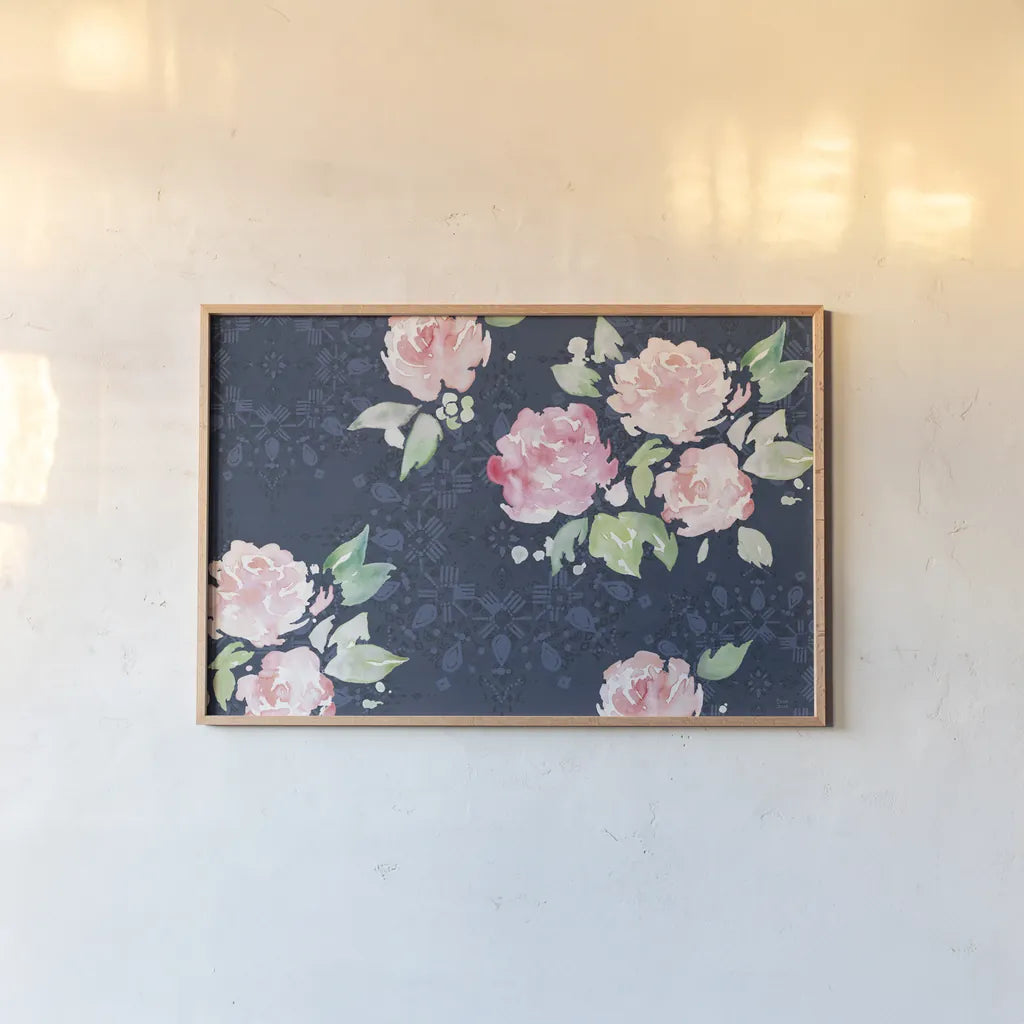 Moroccan Bouquet III by Dina June. shown as a paper print in a natural frame. Available as a archival giclee rolled canvas, fine art paper, or poster print. SKU 61637i.