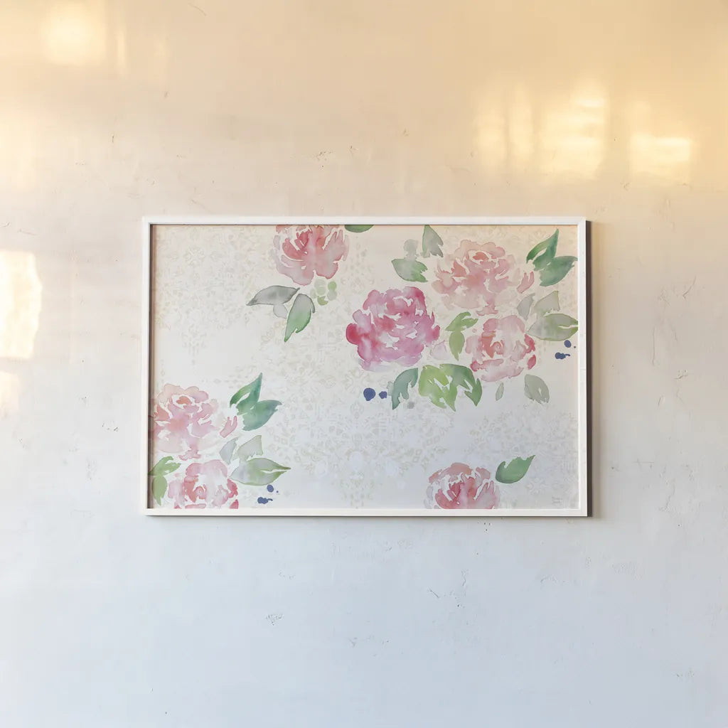 Moroccan Bouquet III Light by Dina June. shown as a paper print in a white frame. Available as a archival giclee rolled canvas, fine art paper, or poster print. SKU 61638i.