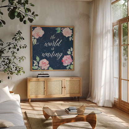 Moroccan Bouquet IV by Dina June. Shown in a natural wood frame in a cozy modern living room. Available as an archival giclee rolled canvas, fine art paper, or poster print. SKU 61639a.