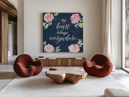Moroccan Bouquet V by Dina June. Shown as extra-large giant wall art in a modern living room. Available as an archival giclee rolled canvas, fine art paper, or poster print. SKU 61640a.