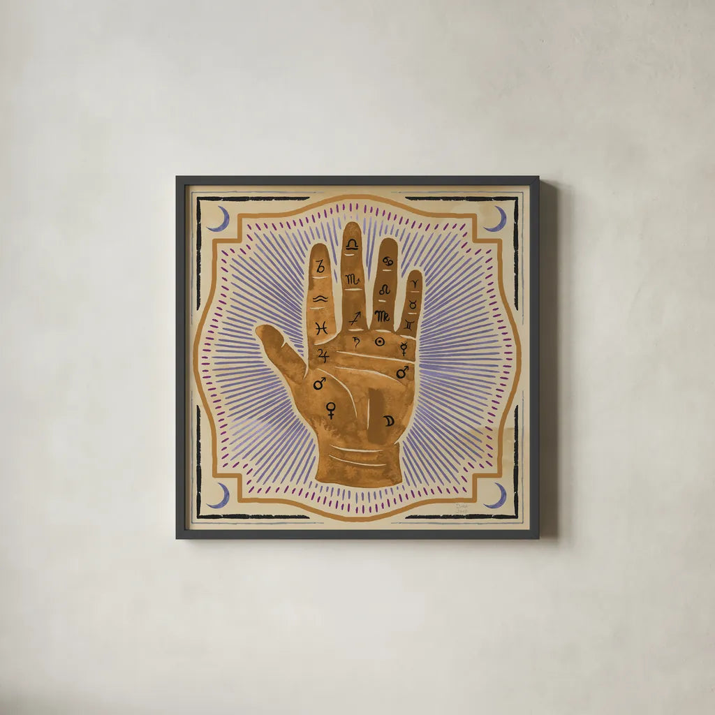Mystical Times III by Dina June. Shown in a sleek black glass frame for a contemporary gallery look. Available as an archival giclee rolled canvas, fine art paper, or poster print. SKU 82965a.