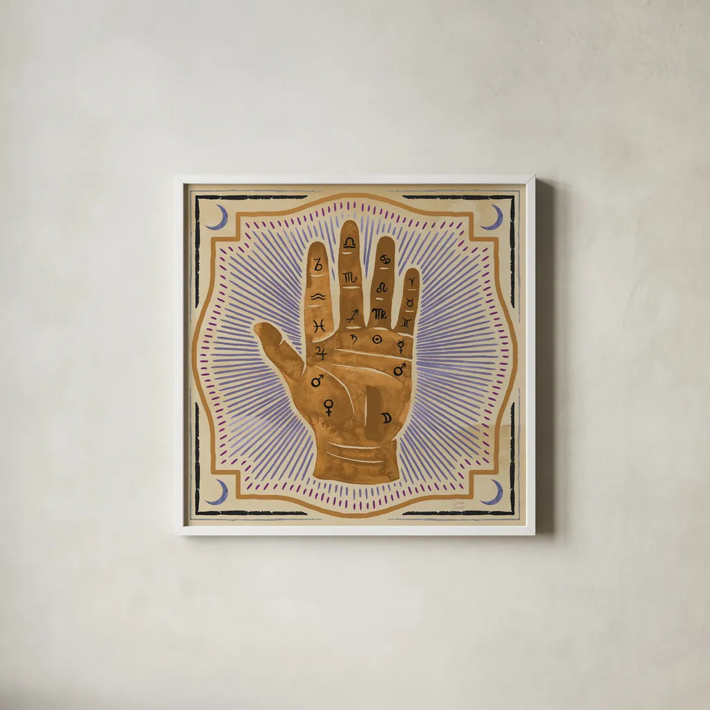 Mystical Times III by Dina June. Shown in a crisp white glass frame for a clean and minimalist style. Available as an archival giclee rolled canvas, fine art paper, or poster print. SKU 82965a.