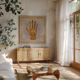 Mystical Times III by Dina June. Shown in a natural wood frame in a cozy modern living room. Available as an archival giclee rolled canvas, fine art paper, or poster print. SKU 82965a.