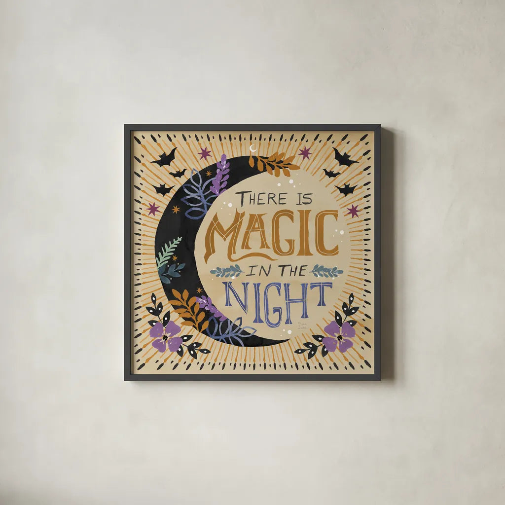 Mystical Times VI by Dina June. Shown in a sleek black glass frame for a contemporary gallery look. Available as an archival giclee rolled canvas, fine art paper, or poster print. SKU 82968a.