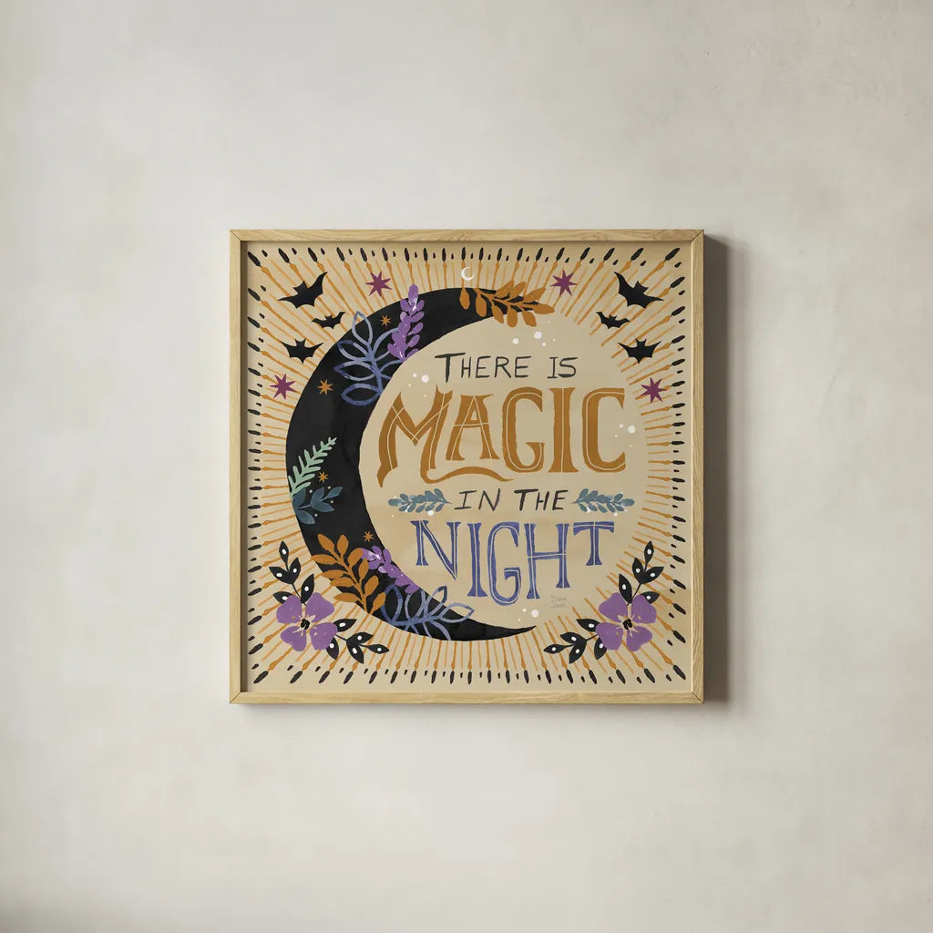 Mystical Times VI by Dina June. Shown in a natural wood glass frame for a timeless modern aesthetic. Available as an archival giclee rolled canvas, fine art paper, or poster print. SKU 82968a.