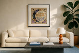 Mystical Times VI by Dina June. Displayed in a glass frame with matte in a clean modern living room. Available as an archival giclee rolled canvas, fine art paper, or poster print. SKU 82968a.