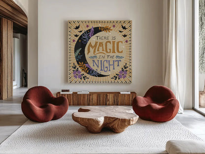 Mystical Times VI by Dina June. Shown as extra-large giant wall art in a modern living room. Available as an archival giclee rolled canvas, fine art paper, or poster print. SKU 82968a.