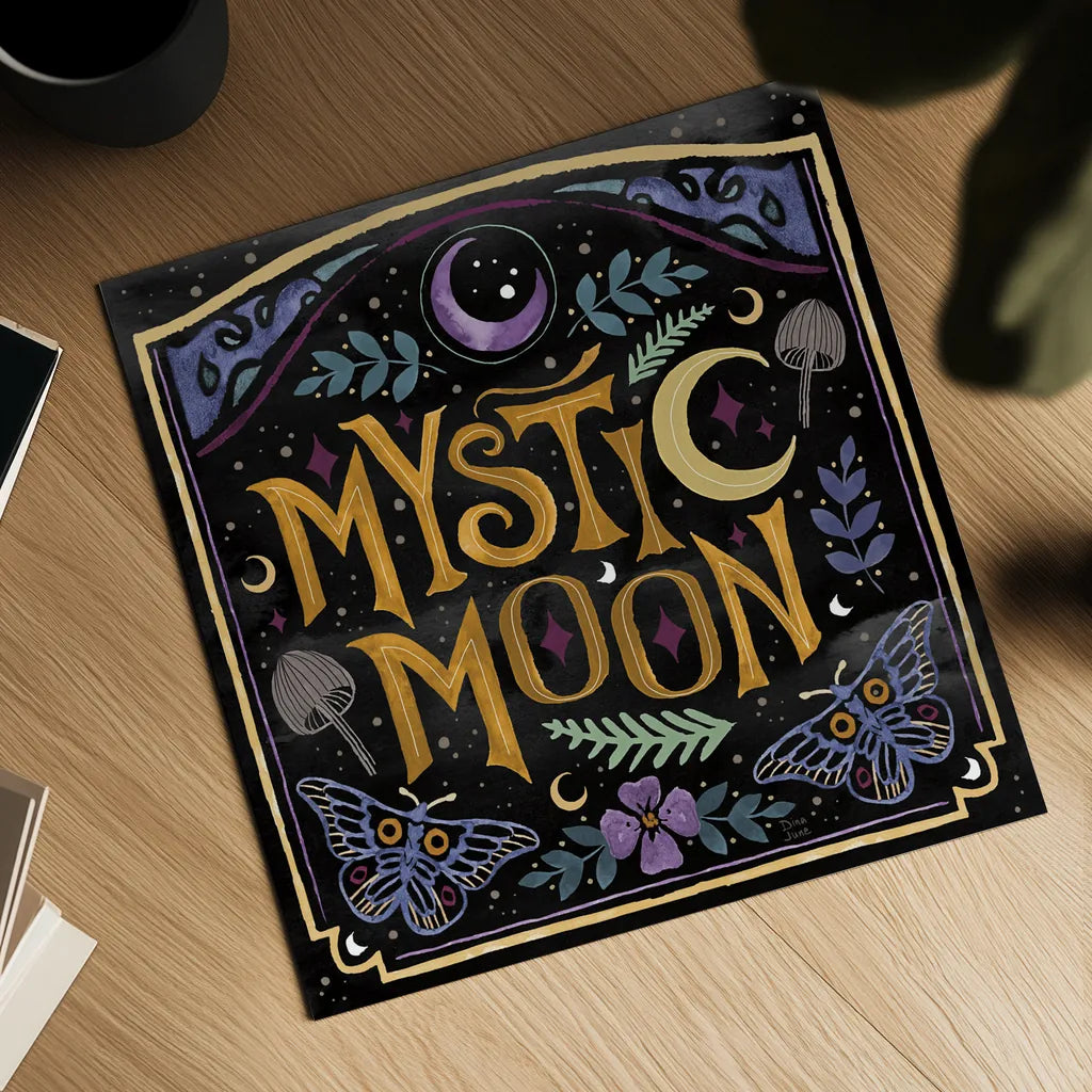 Mystical Times VIII by Dina June. Shown as a detailed flat fine art print, highlighting archival giclee quality. Available as an archival giclee rolled canvas, fine art paper, or poster print. SKU 82970a.