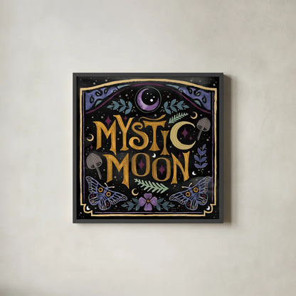 Mystical Times VIII by Dina June. Shown in a sleek black glass frame for a contemporary gallery look. Available as an archival giclee rolled canvas, fine art paper, or poster print. SKU 82970a.