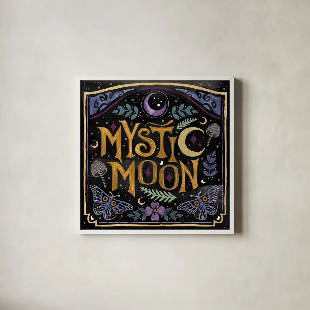 Mystical Times VIII by Dina June. Shown in a crisp white glass frame for a clean and minimalist style. Available as an archival giclee rolled canvas, fine art paper, or poster print. SKU 82970a.