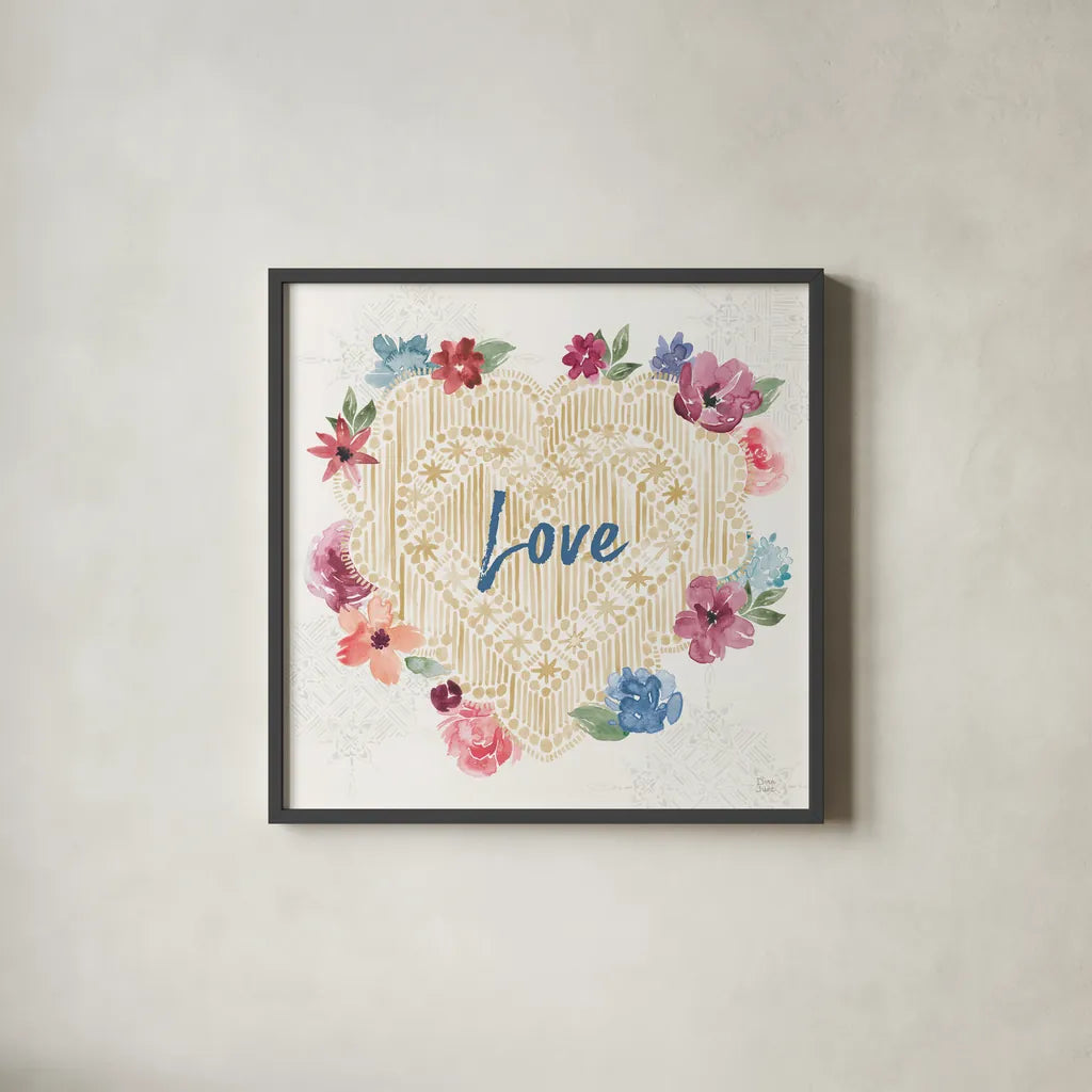 Naturally Inspired II by Dina June. Shown in a sleek black glass frame for a contemporary gallery look. Available as an archival giclee rolled canvas, fine art paper, or poster print. SKU 57934a.