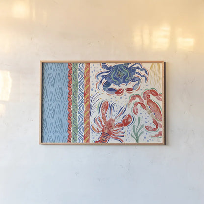 Nautical Vibes I by Dina June. shown as a paper print in a natural frame. Available as a archival giclee rolled canvas, fine art paper, or poster print. SKU 95031i.