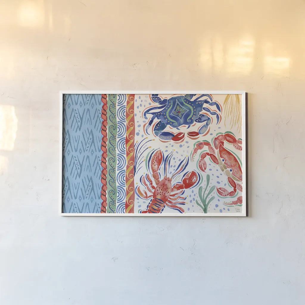 Nautical Vibes I by Dina June. shown as a paper print in a white frame. Available as a archival giclee rolled canvas, fine art paper, or poster print. SKU 95031i.