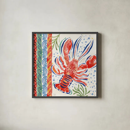 Nautical Vibes II by Dina June. Shown in a sleek black glass frame for a contemporary gallery look. Available as an archival giclee rolled canvas, fine art paper, or poster print. SKU 95032a.
