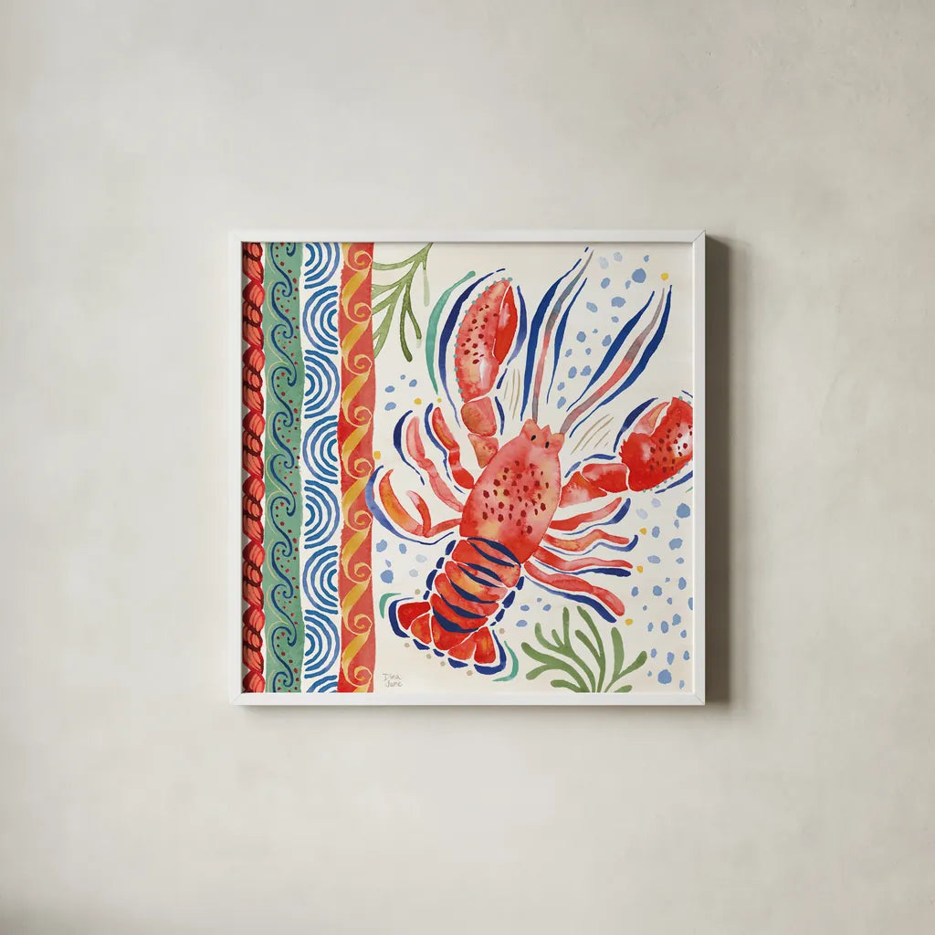 Nautical Vibes II by Dina June. Shown in a crisp white glass frame for a clean and minimalist style. Available as an archival giclee rolled canvas, fine art paper, or poster print. SKU 95032a.