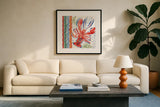 Nautical Vibes II by Dina June. Displayed in a glass frame with matte in a clean modern living room. Available as an archival giclee rolled canvas, fine art paper, or poster print. SKU 95032a.