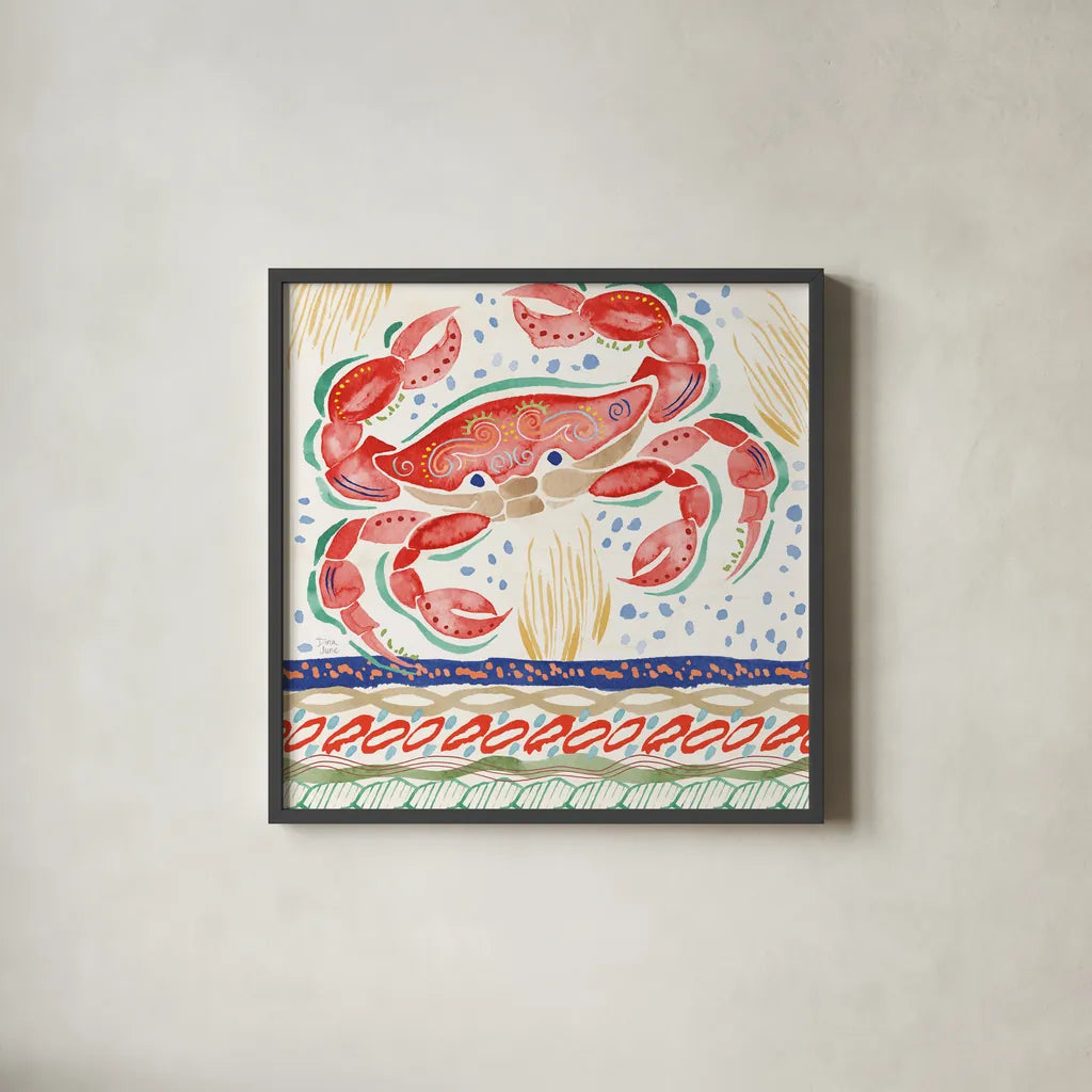 Nautical Vibes III by Dina June. Shown in a sleek black glass frame for a contemporary gallery look. Available as an archival giclee rolled canvas, fine art paper, or poster print. SKU 95033a.