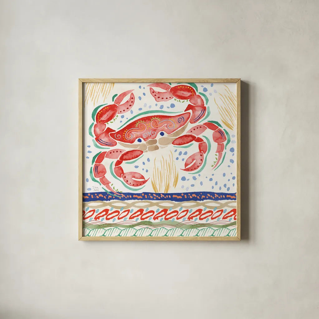 Nautical Vibes III by Dina June. Shown in a natural wood glass frame for a timeless modern aesthetic. Available as an archival giclee rolled canvas, fine art paper, or poster print. SKU 95033a.