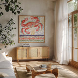 Nautical Vibes III by Dina June. Shown in a natural wood frame in a cozy modern living room. Available as an archival giclee rolled canvas, fine art paper, or poster print. SKU 95033a.