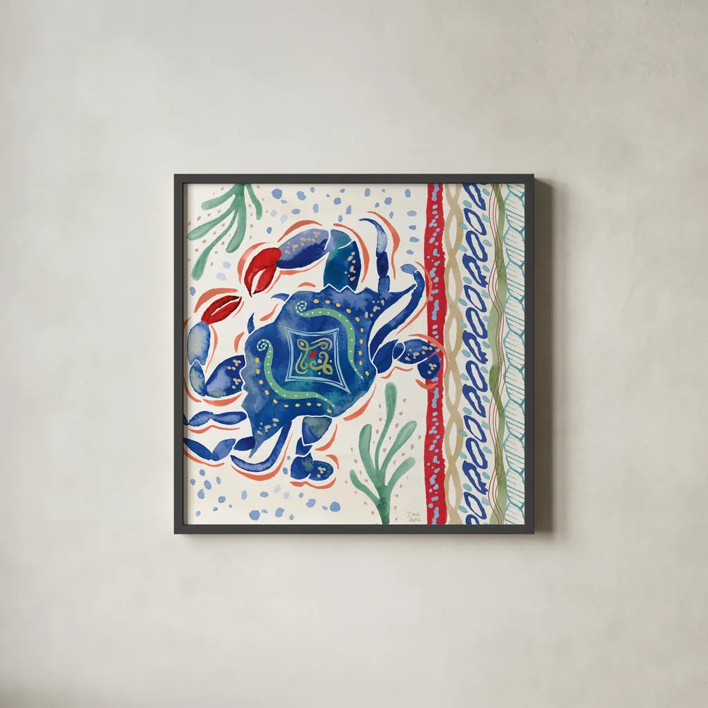 Nautical Vibes IV by Dina June. Shown in a sleek black glass frame for a contemporary gallery look. Available as an archival giclee rolled canvas, fine art paper, or poster print. SKU 95034a.