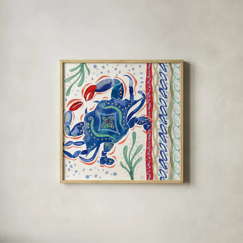 Nautical Vibes IV by Dina June. Shown in a natural wood glass frame for a timeless modern aesthetic. Available as an archival giclee rolled canvas, fine art paper, or poster print. SKU 95034a.