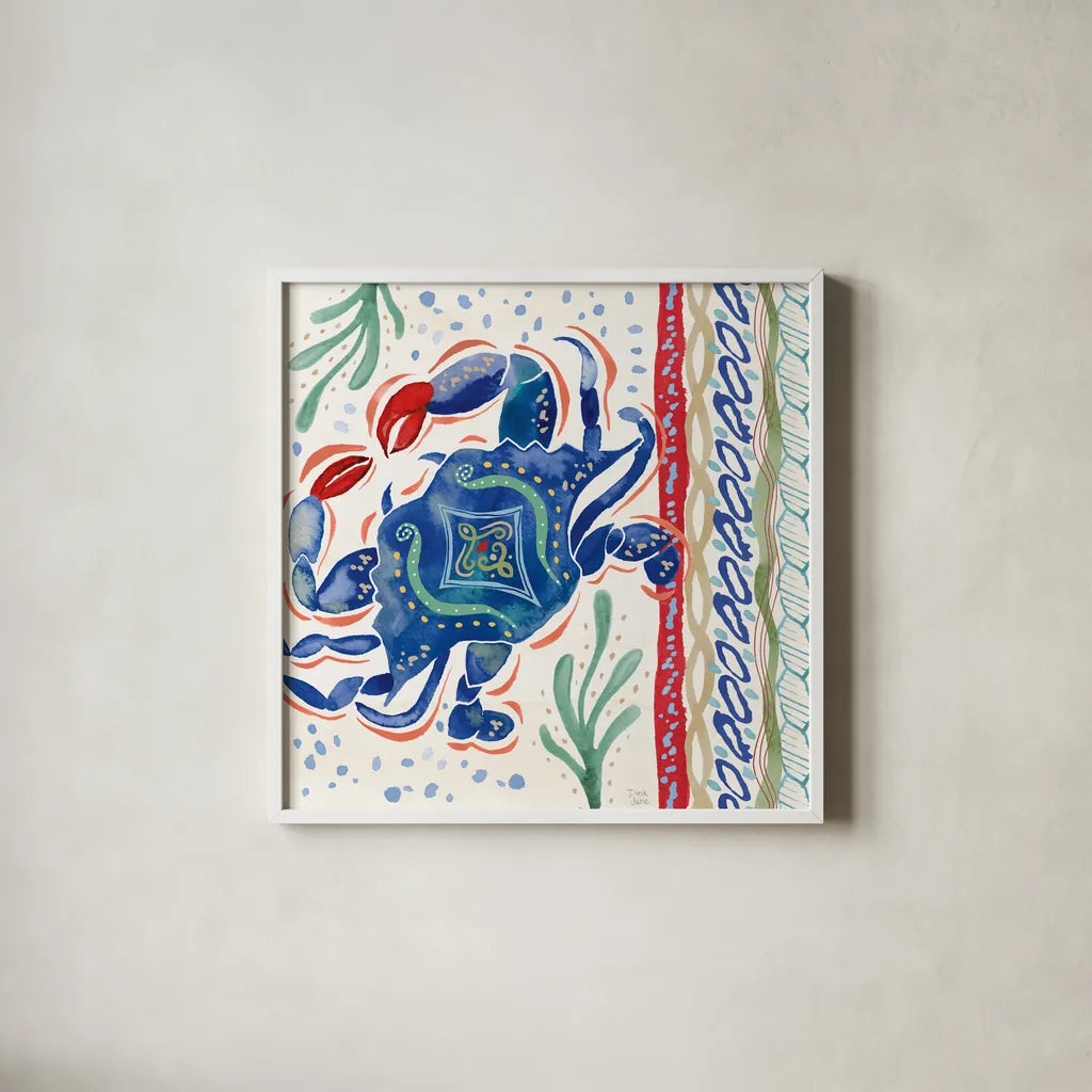 Nautical Vibes IV by Dina June. Shown in a crisp white glass frame for a clean and minimalist style. Available as an archival giclee rolled canvas, fine art paper, or poster print. SKU 95034a.