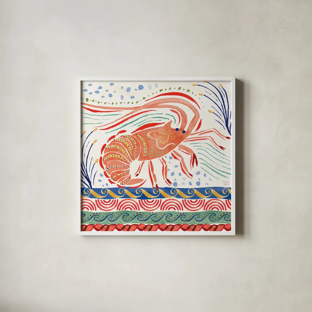 Nautical Vibes V by Dina June. Shown in a crisp white glass frame for a clean and minimalist style. Available as an archival giclee rolled canvas, fine art paper, or poster print. SKU 95035a.