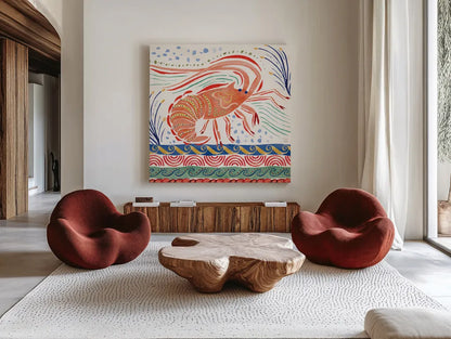 Nautical Vibes V by Dina June. Shown as extra-large giant wall art in a modern living room. Available as an archival giclee rolled canvas, fine art paper, or poster print. SKU 95035a.