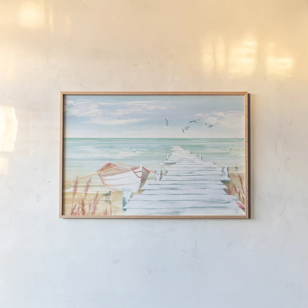 Ocean Breeze I by Dina June. shown as a paper print in a natural frame. Available as a archival giclee rolled canvas, fine art paper, or poster print. SKU 77722i.