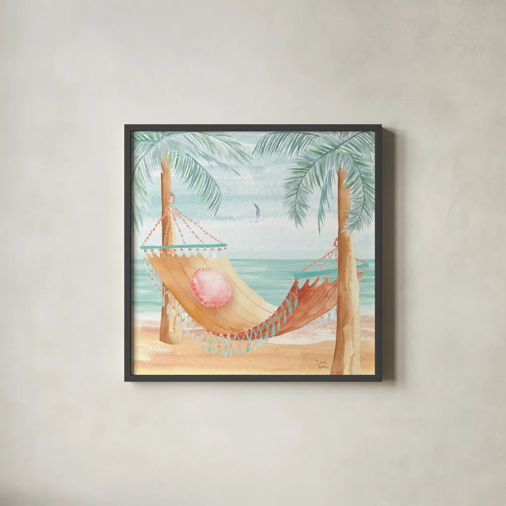 Ocean Breeze III by Dina June. Shown in a sleek black glass frame for a contemporary gallery look. Available as an archival giclee rolled canvas, fine art paper, or poster print. SKU 77724a.