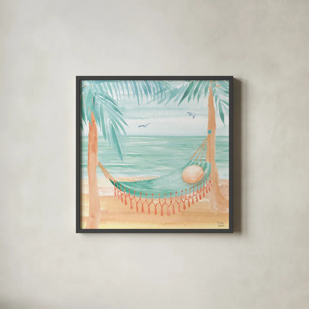 Ocean Breeze IV by Dina June. Shown in a sleek black glass frame for a contemporary gallery look. Available as an archival giclee rolled canvas, fine art paper, or poster print. SKU 77725a.
