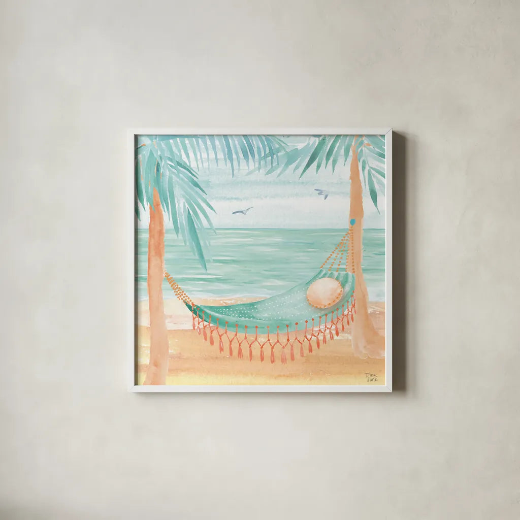 Ocean Breeze IV by Dina June. Shown in a crisp white glass frame for a clean and minimalist style. Available as an archival giclee rolled canvas, fine art paper, or poster print. SKU 77725a.