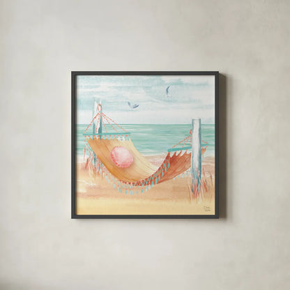 Ocean Breeze V by Dina June. Shown in a sleek black glass frame for a contemporary gallery look. Available as an archival giclee rolled canvas, fine art paper, or poster print. SKU 77726a.