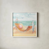 Ocean Breeze V by Dina June. Shown in a crisp white glass frame for a clean and minimalist style. Available as an archival giclee rolled canvas, fine art paper, or poster print. SKU 77726a.