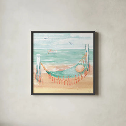 Ocean Breeze VI by Dina June. Shown in a sleek black glass frame for a contemporary gallery look. Available as an archival giclee rolled canvas, fine art paper, or poster print. SKU 77727a.
