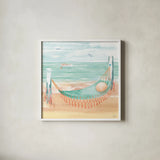 Ocean Breeze VI by Dina June. Shown in a crisp white glass frame for a clean and minimalist style. Available as an archival giclee rolled canvas, fine art paper, or poster print. SKU 77727a.