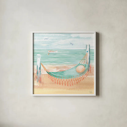 Ocean Breeze VI by Dina June. Shown in a crisp white glass frame for a clean and minimalist style. Available as an archival giclee rolled canvas, fine art paper, or poster print. SKU 77727a.