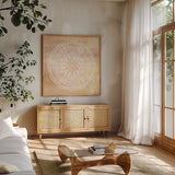 Ocean Breeze X by Dina June. Shown in a natural wood frame in a cozy modern living room. Available as an archival giclee rolled canvas, fine art paper, or poster print. SKU 77731a.