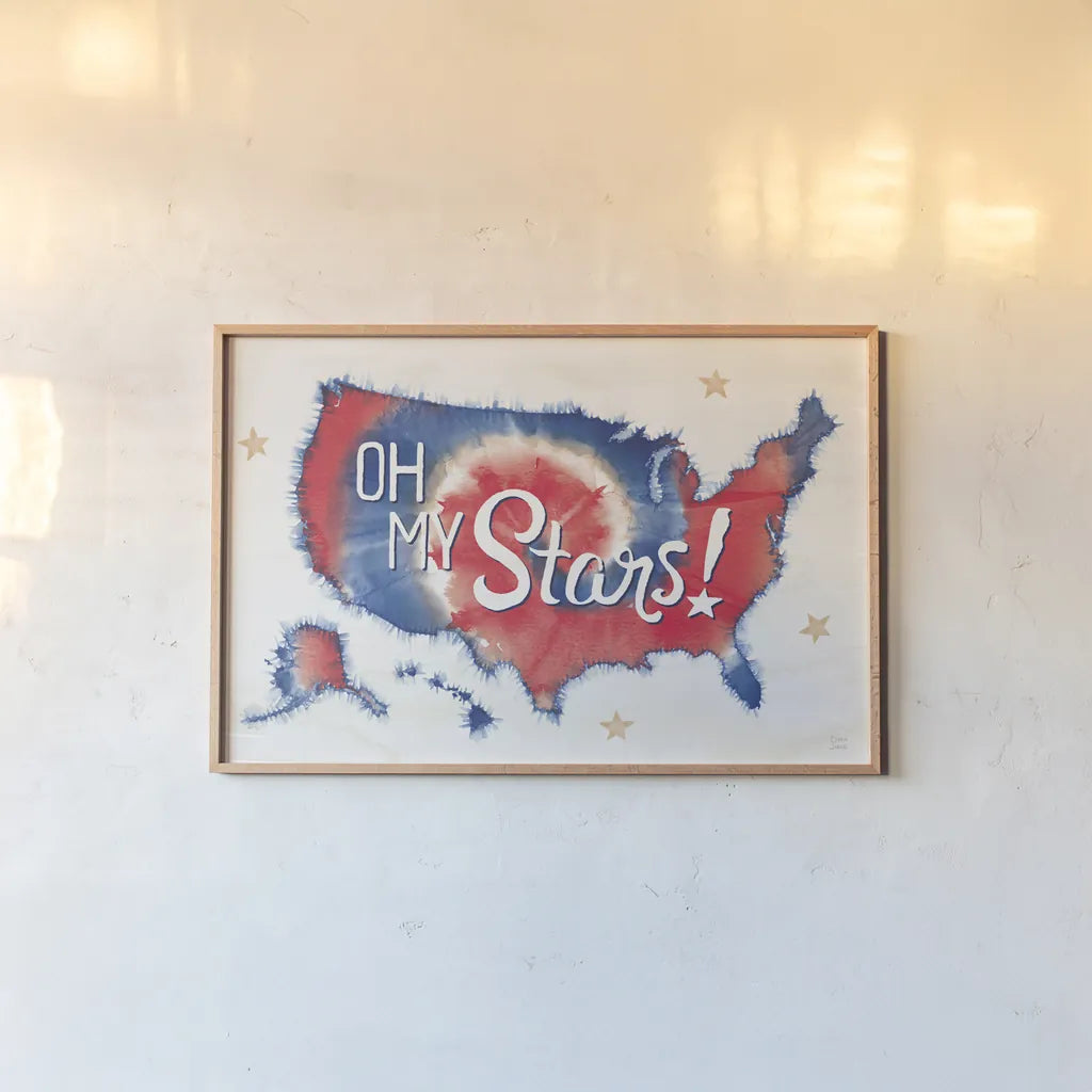 Oh My Stars I by Dina June. shown as a paper print in a natural frame. Available as a archival giclee rolled canvas, fine art paper, or poster print. SKU 73470i.