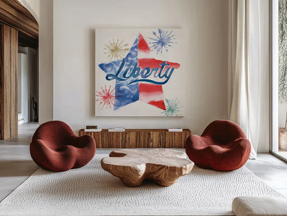 Oh My Stars IV by Dina June. Shown as extra-large giant wall art in a modern living room. Available as an archival giclee rolled canvas, fine art paper, or poster print. SKU 73473a.