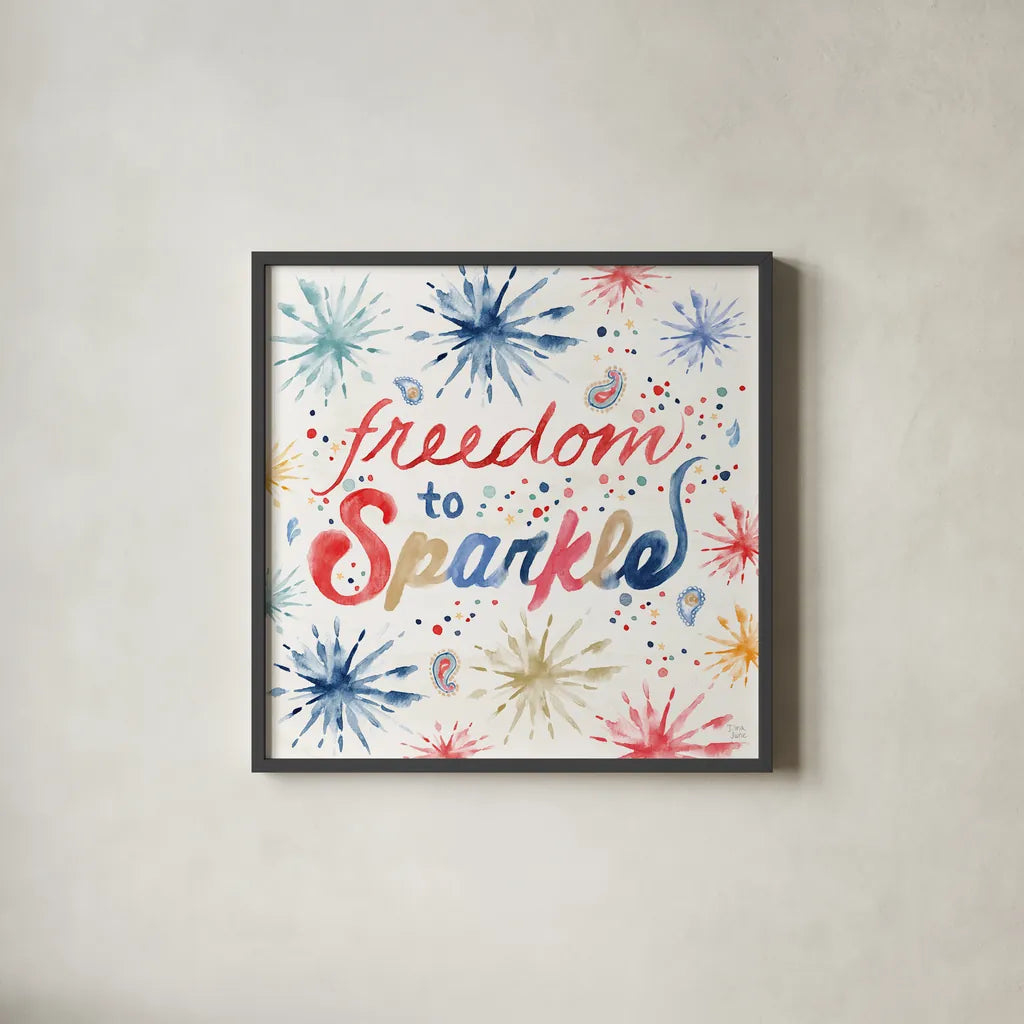 Oh My Stars VIII by Dina June. Shown in a sleek black glass frame for a contemporary gallery look. Available as an archival giclee rolled canvas, fine art paper, or poster print. SKU 73477a.