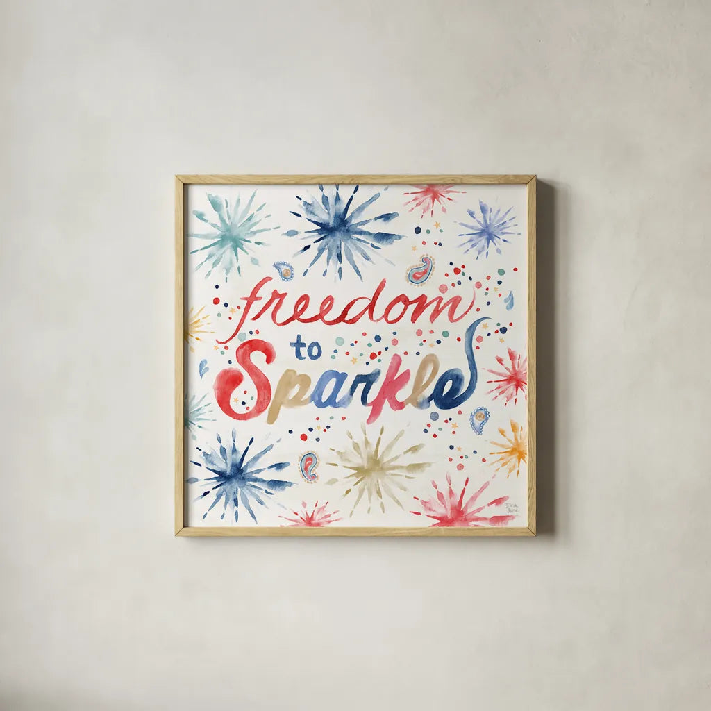 Oh My Stars VIII by Dina June. Shown in a natural wood glass frame for a timeless modern aesthetic. Available as an archival giclee rolled canvas, fine art paper, or poster print. SKU 73477a.