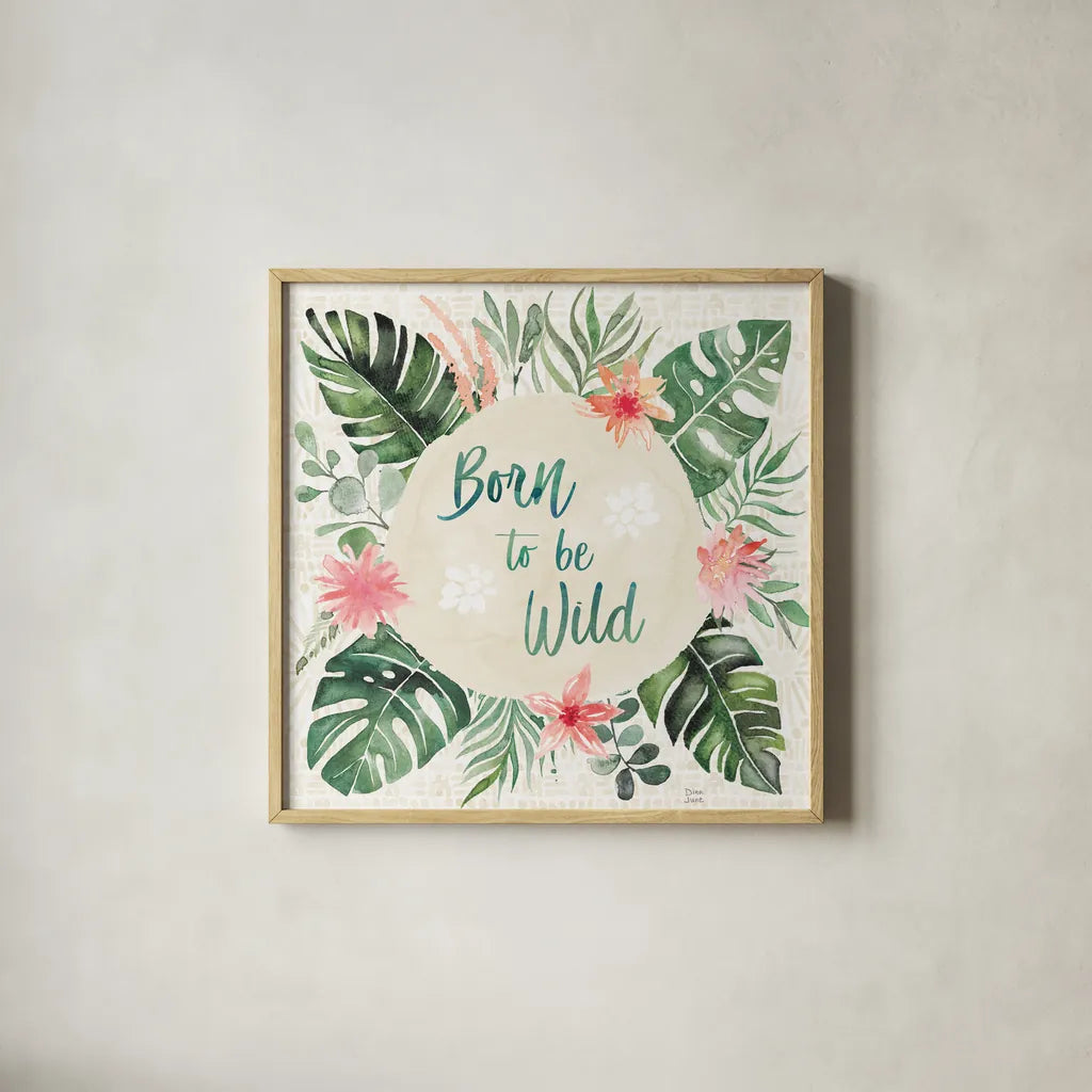 Paradise Petals IV by Dina June. Shown in a natural wood glass frame for a timeless modern aesthetic. Available as an archival giclee rolled canvas, fine art paper, or poster print. SKU 56883a.