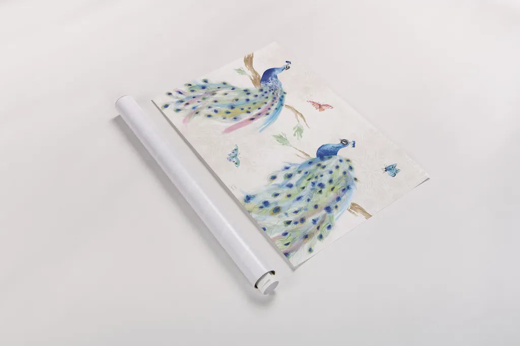 Peacock Glory I by Dina June. shown as a rolled paper print. Available as archival giclee rolled canvas, fine art paper, or poster print. SKU 65987i.