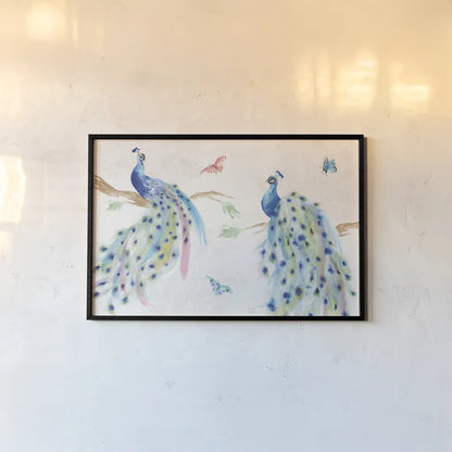 Peacock Glory I by Dina June. shown as a paper print in a black flame. Available as a archival giclee rolled canvas, fine art paper, or poster print. SKU 65987i.