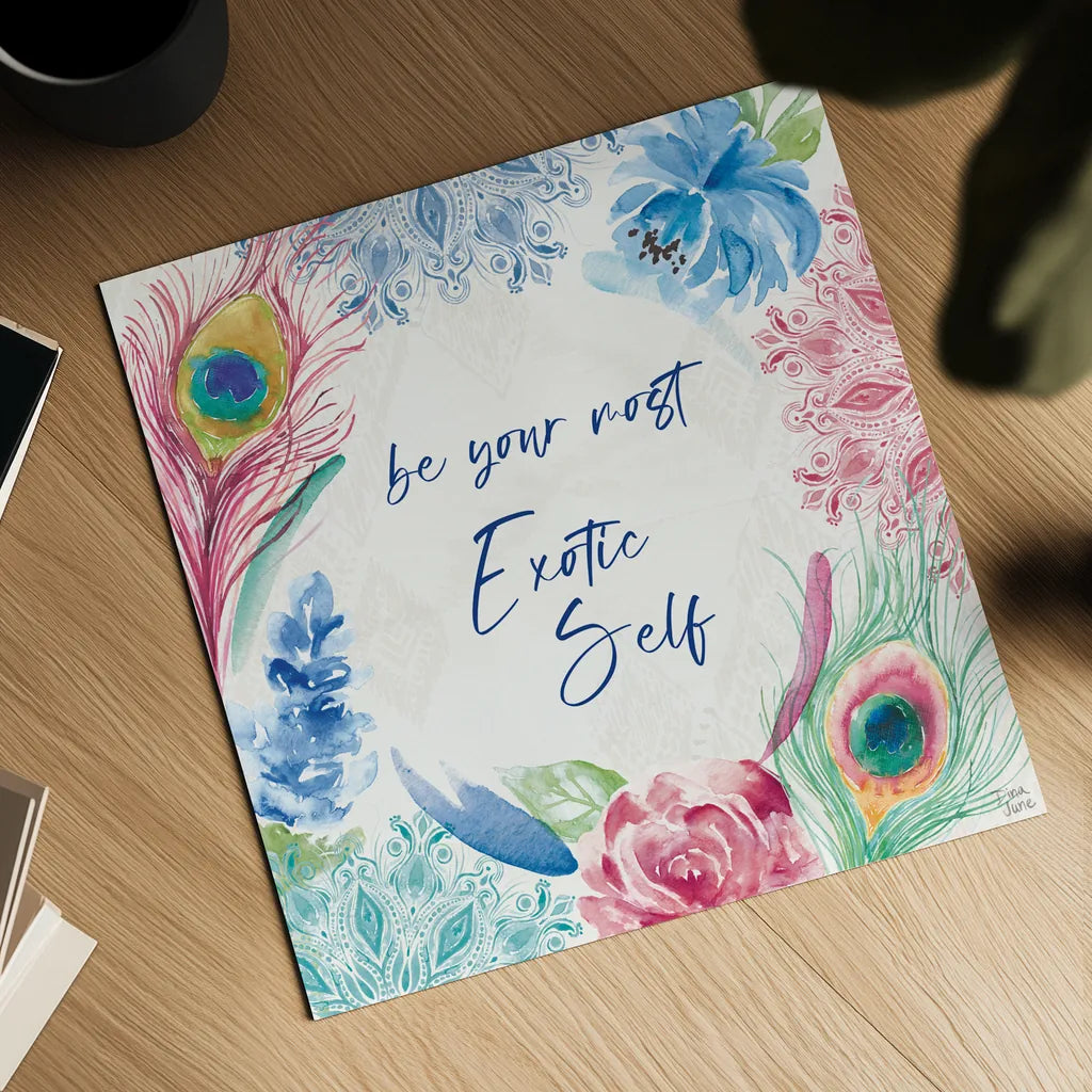 Peacock Glory IX by Dina June. Shown as a detailed flat fine art print, highlighting archival giclee quality. Available as an archival giclee rolled canvas, fine art paper, or poster print. SKU 65995a.